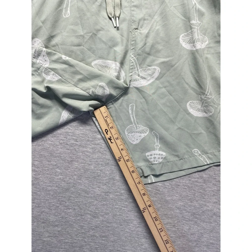 Fresh By Drill Swim Trunks Shorts Mens XL Sage Green Mushroom Print Beach Wear